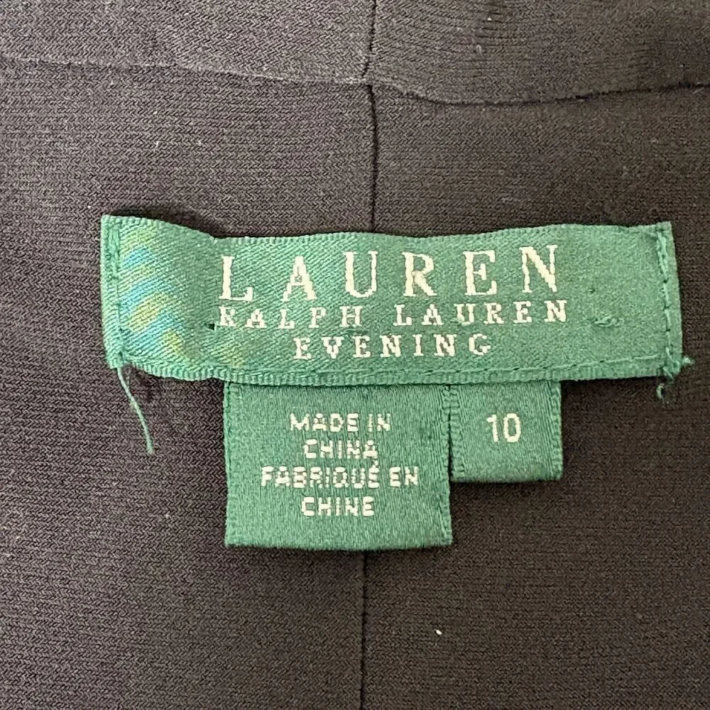 Lauren Ralph‎ Lauren Evening Sequin Cocktail Dress Size 10 Black Ruched Sheath